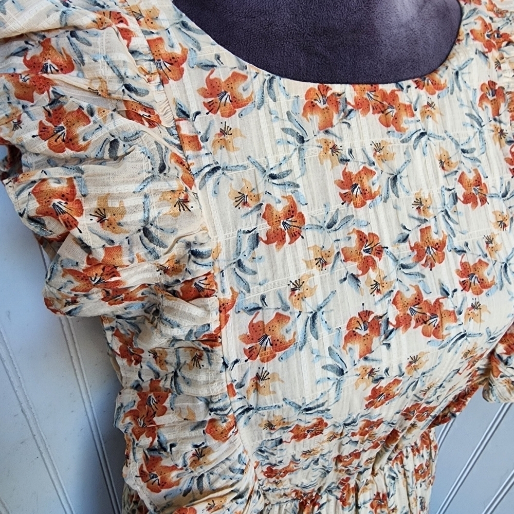 MINKPINK Zahari Dress Womens Floral Ruffled Flutter Sleeve Cottage Cutout M - Picture 7 of 16